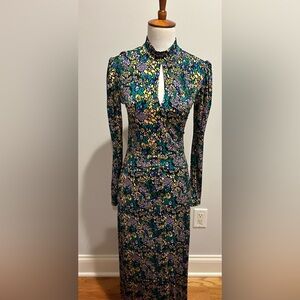 Tanya Taylor Midi Dress, Long Sleeve, Keyhole Opening, Size XS, New W/O tags